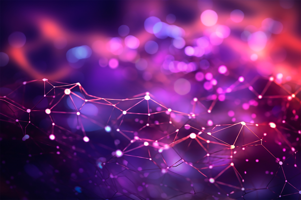 Abstract network of connected nodes representing decentralized finance applications